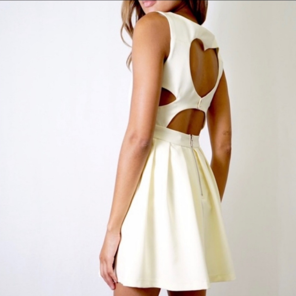 Tea N Cup Ivory Heart Cut-out Back Skater Mini Dress